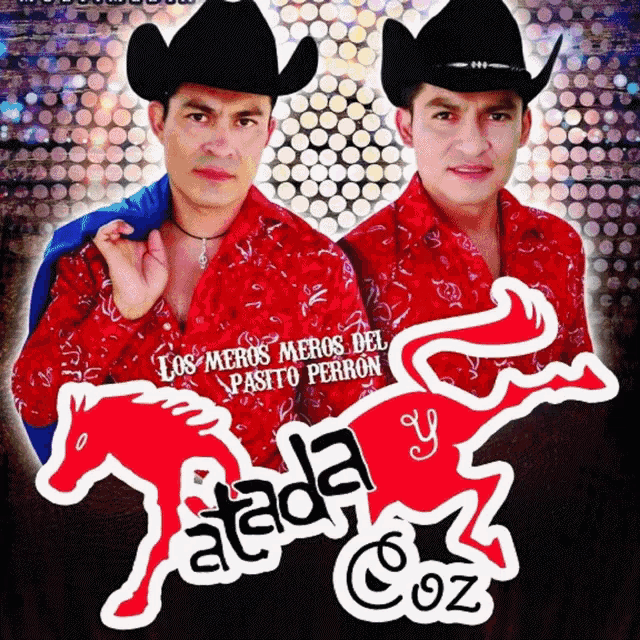 two men wearing cowboy hats are standing next to each other on a poster for a band called atada