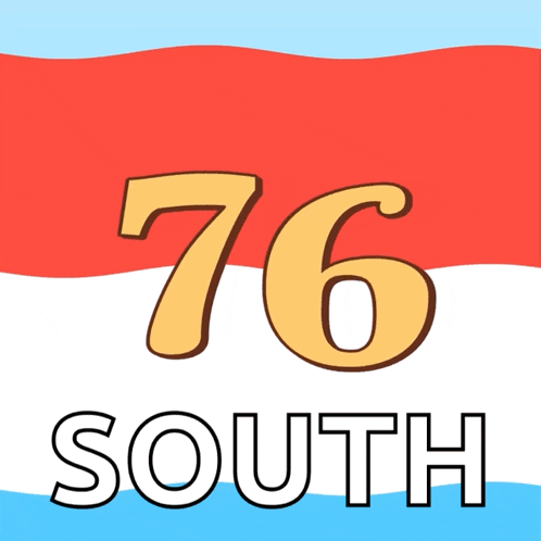a red white and blue flag with the number 76 and the word south below it