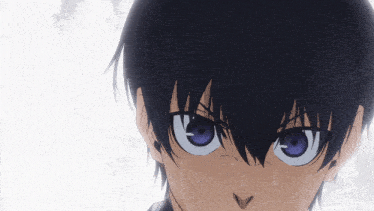 a closeup of a person 's face with blue eyes