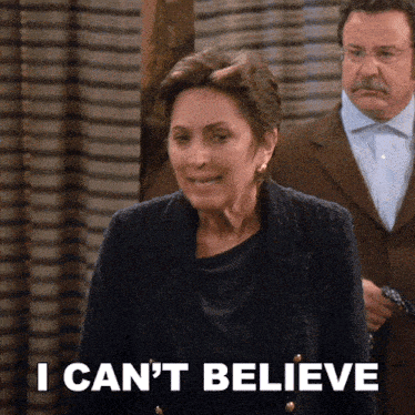 a woman says " i can 't believe " while standing in front of a man