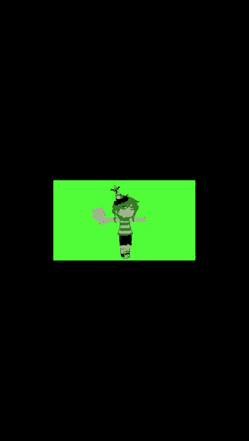 a cartoon character is standing on a green screen .