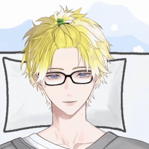 a drawing of a boy with glasses and a bun in his hair