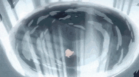a person is standing in the middle of a circle of water with a light coming out of it .