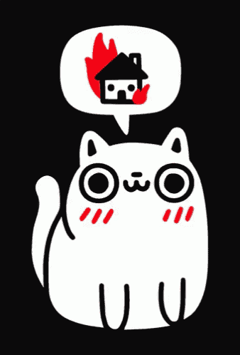 a cartoon cat with a speech bubble that says " fire "