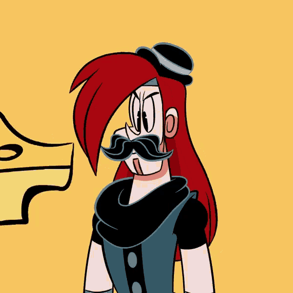 a cartoon character with red hair and a mustache