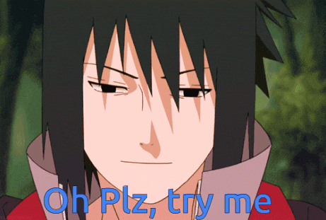 a cartoon character with the words " oh plz try me " on the bottom