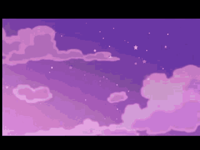 a purple background with pink clouds and stars in the sky