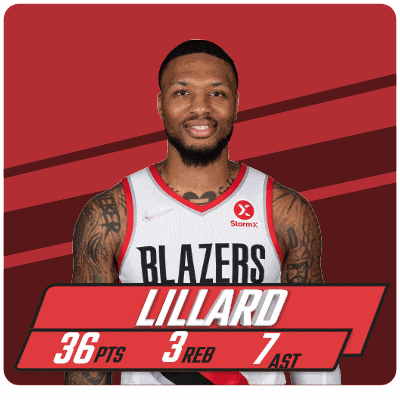 a blazers player named lillard has 36 pts and 3 reb