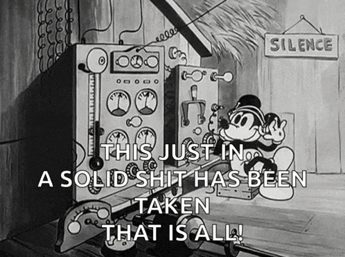a black and white cartoon of mickey mouse with a sign that says silence