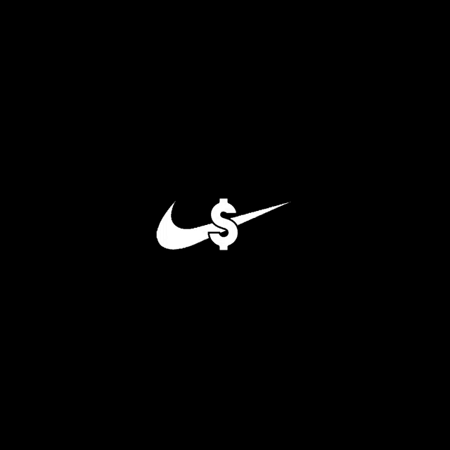 a white nike logo with a dollar sign attached to it .