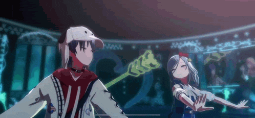 a boy and a girl are dancing in a room .