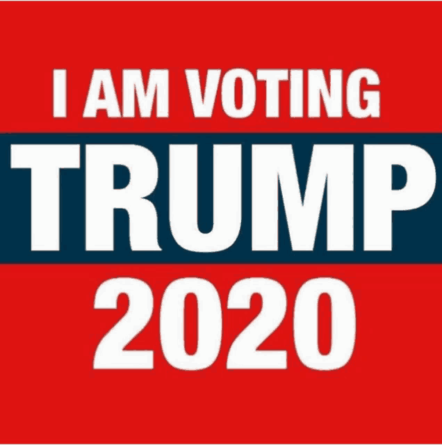 a poster for president donald trump 2020 shows him standing in front of an american flag