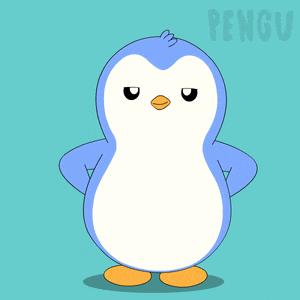 a penguin is standing in front of the word perfect on a blue background