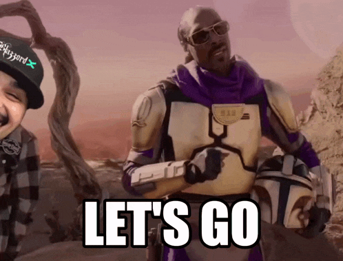 a man in a purple suit says let 's go next to another man