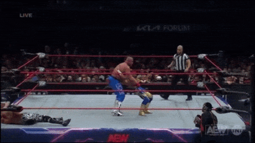 a wrestling match is being shown live on aew