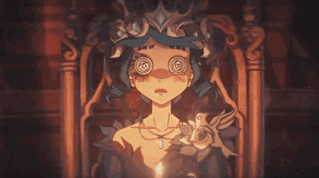 a girl with a crown on her head is sitting in a chair holding a candle