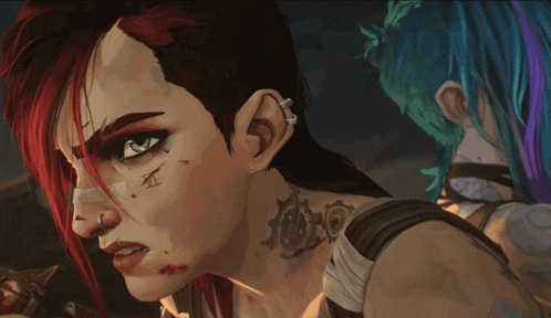 a woman with red hair has a tattoo on her neck that says ii