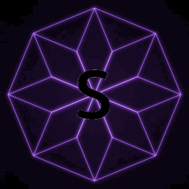 the letter s is surrounded by a purple glowing geometric pattern