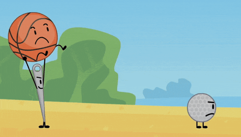 a cartoon drawing of a baseball and a golf ball