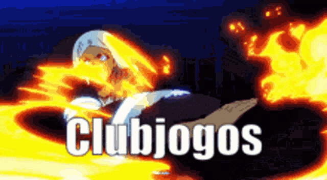 a cartoon character with flames coming out of his mouth and the words clubjogos