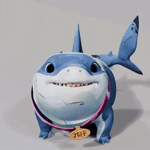 a cartoon shark with a name tag that says jeff on it