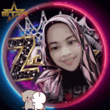 a woman wearing a hijab and a crown is in a circle with the letter z on it