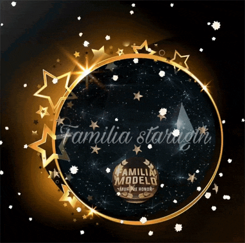 a black background with gold stars and the word familia starlight