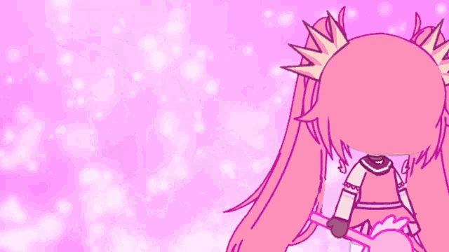 a cartoon girl with pink hair and a crown on her head .