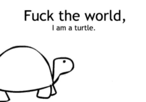 a drawing of a turtle with the words " fuck the world i am a turtle " below it