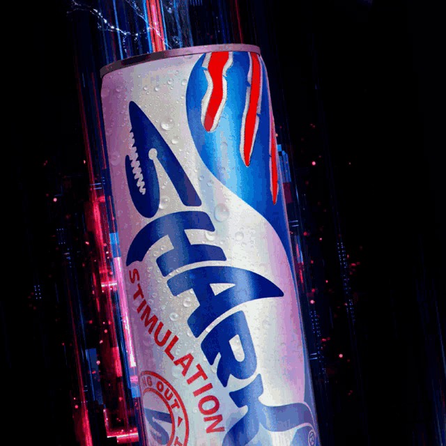 a can of energy drink that says shark stimulation on the front