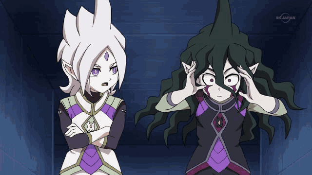 a couple of anime characters standing next to each other with the words bs japan in the corner