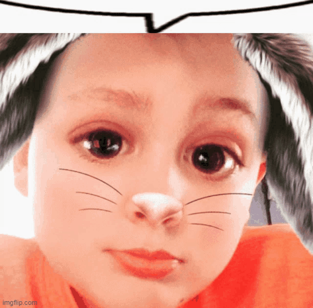 a close up of a child 's face with a cat 's nose