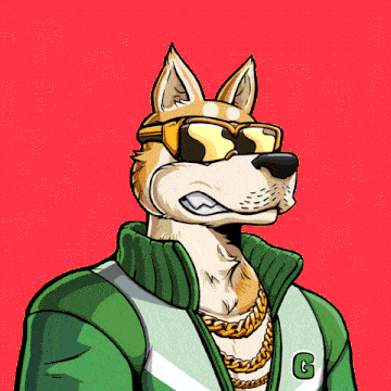 a cartoon of a dog wearing sunglasses and a green jacket with the letter g on it