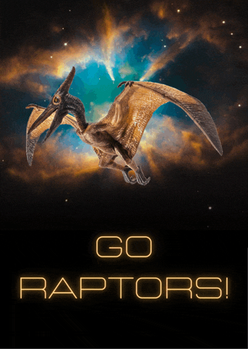a poster that says go raptors with a picture of a dinosaur