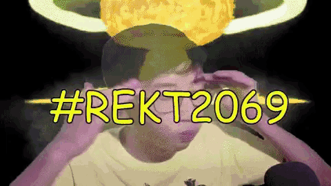a cartoon of a man with the hashtag #rekt2069 written on it