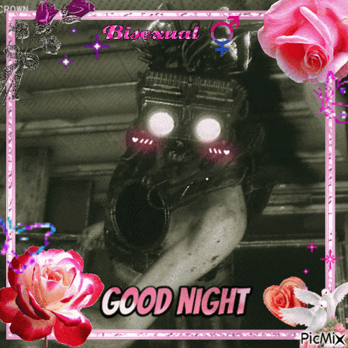 a picture of a man in a gas mask with the words good night