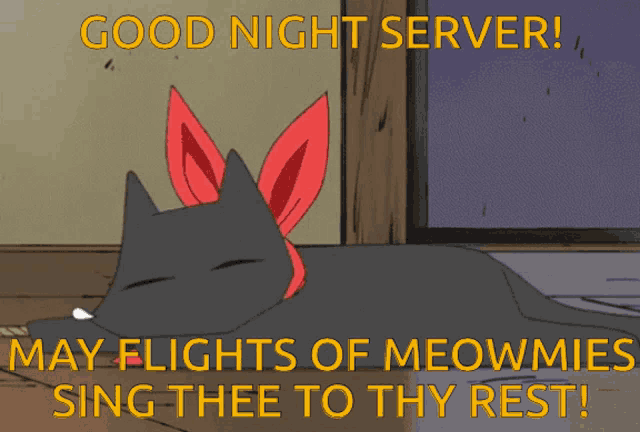 a cartoon of a cat with bunny ears and the words good night server