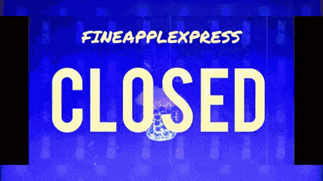 a blue sign that says fineapplepress closed on it