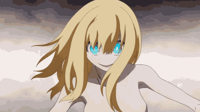 a blonde anime character with blue eyes and a naked body