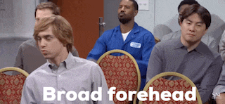 a group of men are sitting in chairs with the words broad forehead written on the bottom