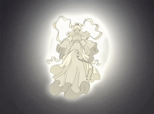 a drawing of a woman in a white dress with a white circle around her