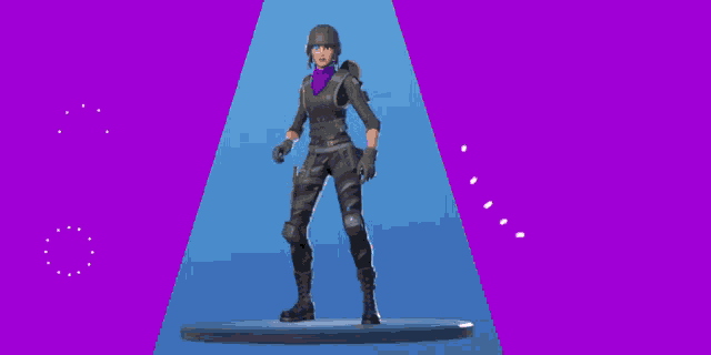 a video game character is standing in front of a purple triangle