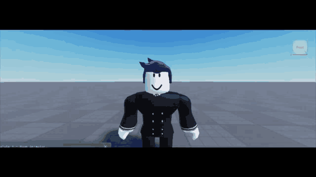 a roblox character with a blue haircut is standing in a room