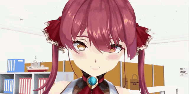 a red haired anime character with a turquoise necklace