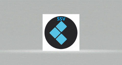 a logo for ssv with a black circle and blue squares