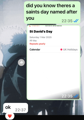 a screenshot of a text that says did you know there 's a saints day named after you