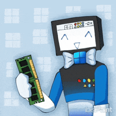 a drawing of a robot holding a ram stick with the word ibis paint on the bottom