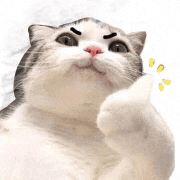 a cat is giving a thumbs up and looking up at the camera .