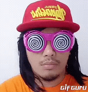 a man wearing a red hat and pink hypnotic sunglasses