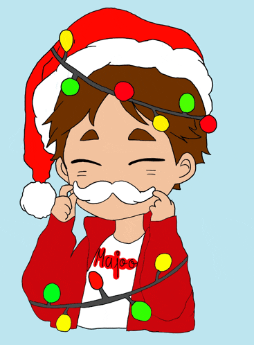 a boy wearing a santa hat and a shirt that says major
